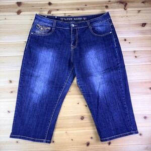 Live Hard Jeans Womens 14 Straight Leg High Rise Embroidered Denim Capri Jeans